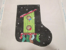 BIRDHOUSE W/ STOCKINGS MINI STOCKING-MAGGIEDIEZEL-HANDPAINTED NEEDLEPOINT CANVAS