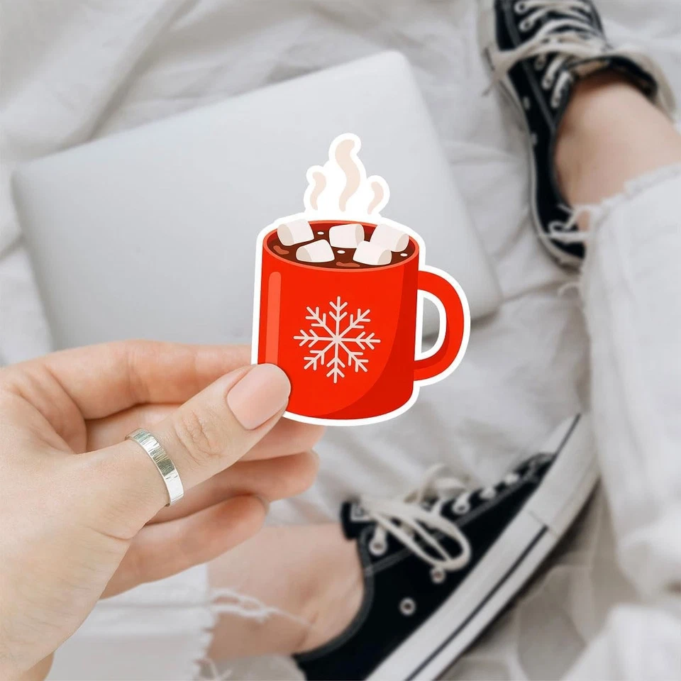3 Pcs Hot Cocoa Mug Christmas Sticker, Red Cup with Snowflake & 3 inch, C6  - Image 3 of 4
