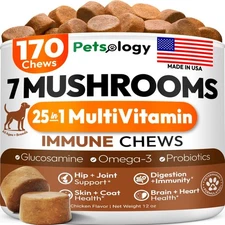 Turkey Tail Mushroom for Dogs - 170 Chews - Lion’s Mane - Shiitake - Reishi - 