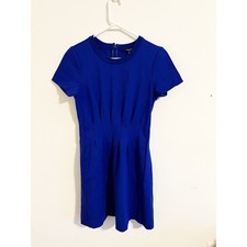 Madewell Royal Blue Fit and Flare Short Sleeve Pleated Dress EUC Size 4