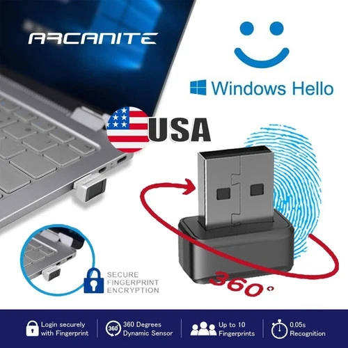 USB Fingerprint Reader for Windows 11/10 Hello Desktop, Laptop Security Lock
