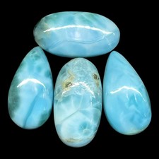4 Pcs Natural Larimar Cabochon 25-27mm Sky Blue Untreated Jewelry Gemstones Lot