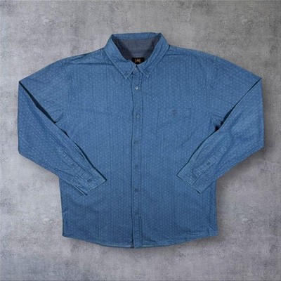 LEE Micro gemustertes blaues Baumwoll Langarm Button-Down Hemd XL