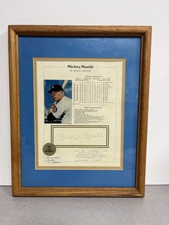 VINTAGE 1990 MICKEY MANTLE YANKEES SIGNED TEXAS NOTARY AUTHENTICATED STAT SHEET