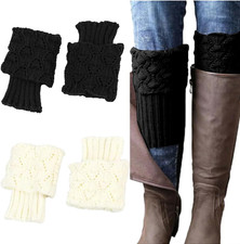 2-Pair Ankle Warmers Women Boot Cuffs Short Leg Socks Winter Black White
