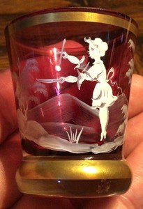 Vintage Mary Gregory - Ruby Red & Gold Gilt SHOT GLASS Art Glass