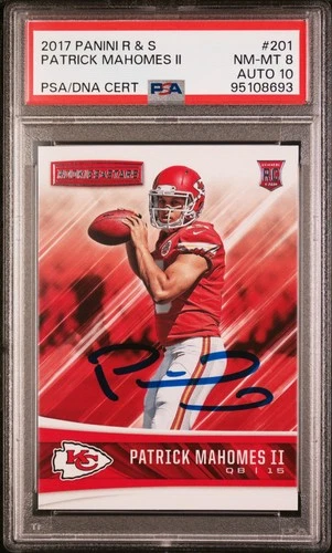 2017 Panini Rookies & Stars #201 Patrick Mahomes RC Rookie On Card PSA 8/10 Auto