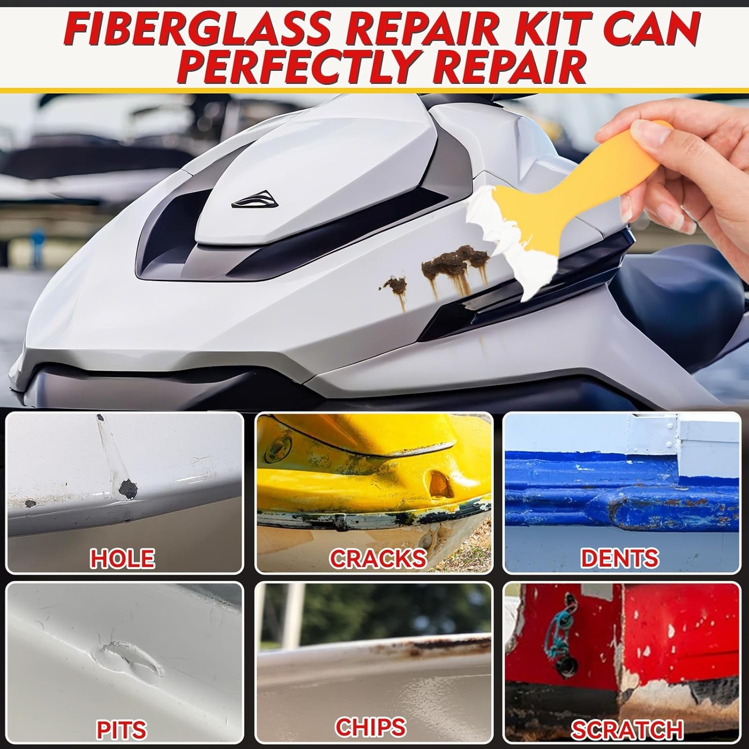 Marine Fiberglass Repair Kit, Boat Gel Coat Repair Kit, Waterproof Fiberglass Re
