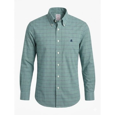 Brooks Brothers Madison Fit Green Blue Gingham Non-Iron Stretch Shirt Mens M