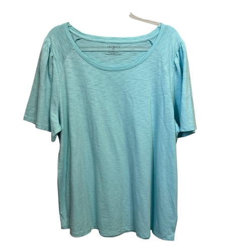 TALBOT'S Size 2X Cotton/Modal Round Neck Short Sleeve Aqua Tunic T- Shirt NWT