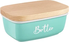 ALELION Turquoise Ceramic Butter Dish with Lid - Turquoise Kitchen Decor & Teal 