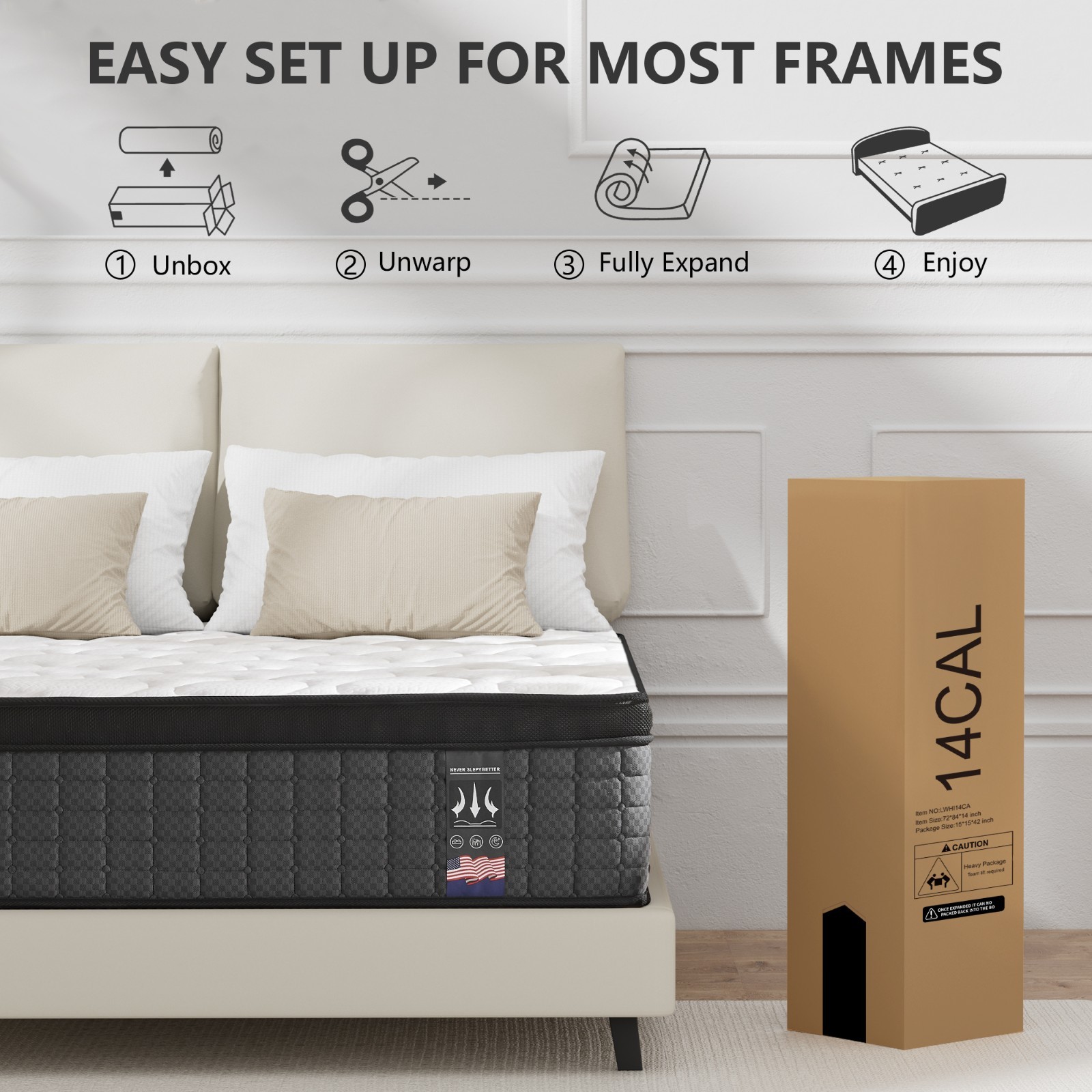 10" 12" 14" Gel Memory Foam Hybrid Spring Twin Full Queen King Mattress in A Box