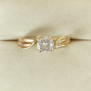 VTG 14K Yellow Gold Solitaire Ring 1 Carat CZ Gem Engagement/Cocktail Size 7.75