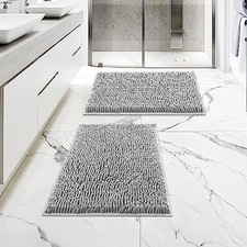 Grey Bathroom Rugs Set - 2 Piece 17" x 24", Non-Slip Plush Shaggy Thick Bath