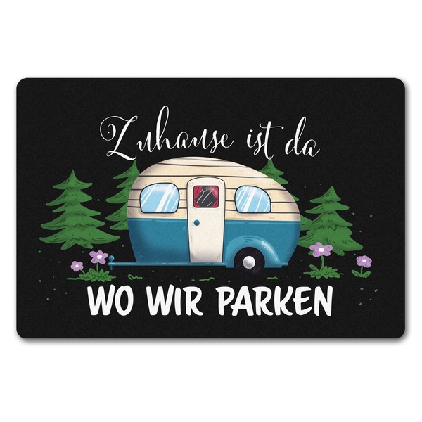Zuhause Ist Da, Wo Wir Parken Schwarze FußMatte In 40X60 Cm Ohne Rand Mit-image