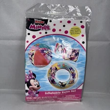 Minnie Mouse Inflatable Swim Set, Includes: Arm Floats, Swim Ring, & Beach Ball