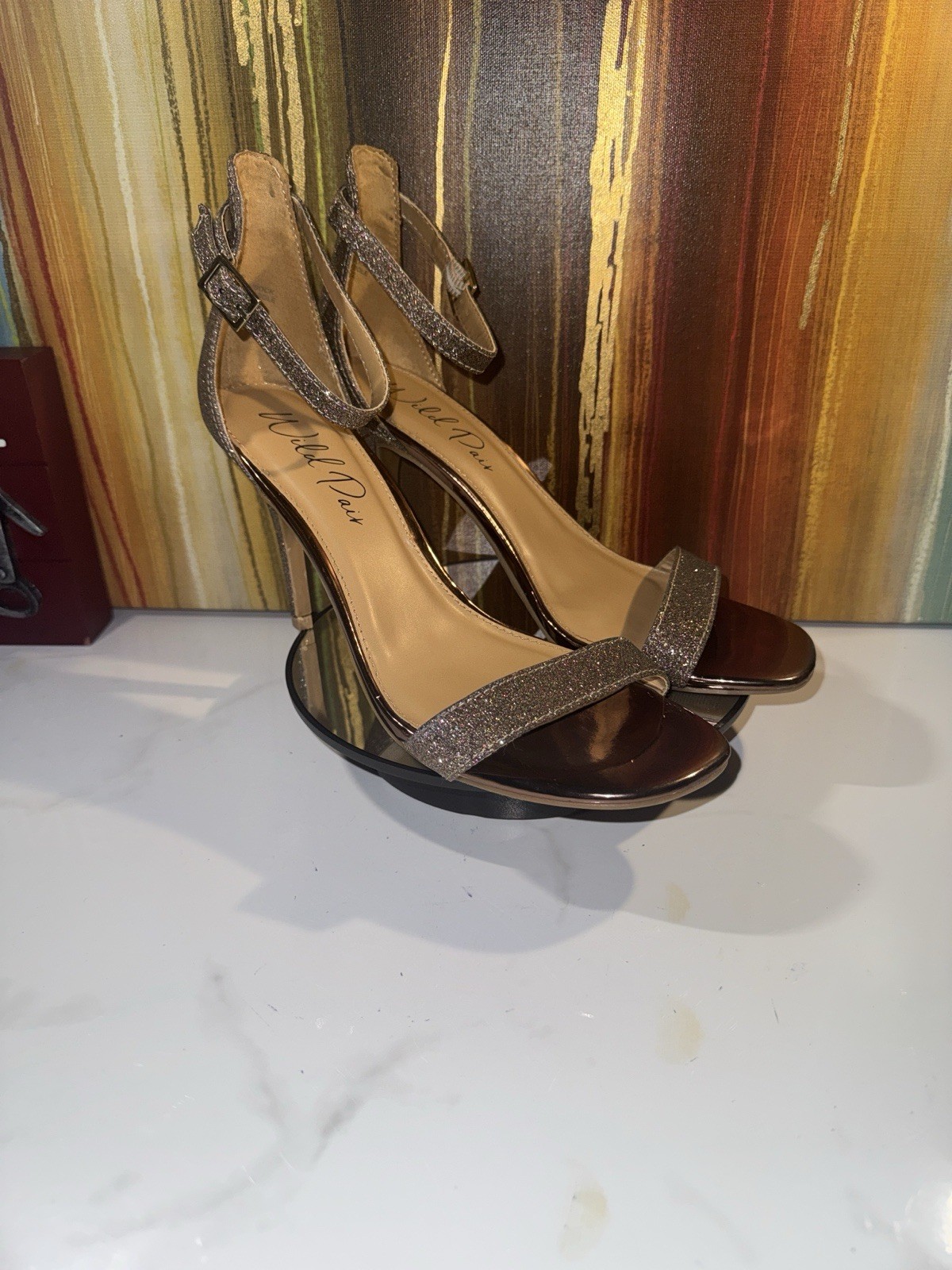 Wild Pair Blaire Two Piece Bronze Sparkle Dress Sandals - Women’s Size 9M