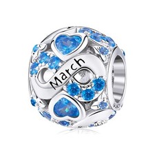 March Birthstone 925 Sterling Silver Infinity Love Heart Charm Bead for Bracelet