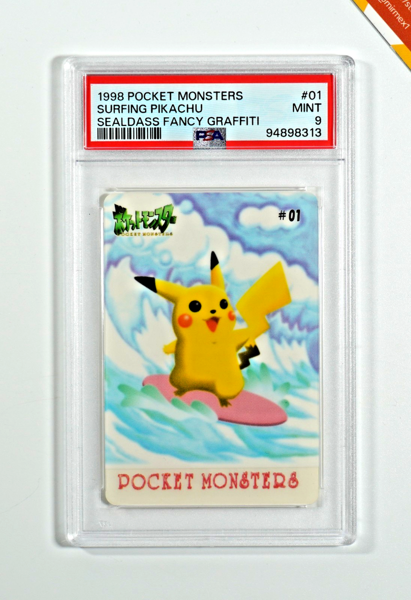 Pokemon PSA 9 Surfing Pikachu #01 Sealdass Fancy Graffiti 1998