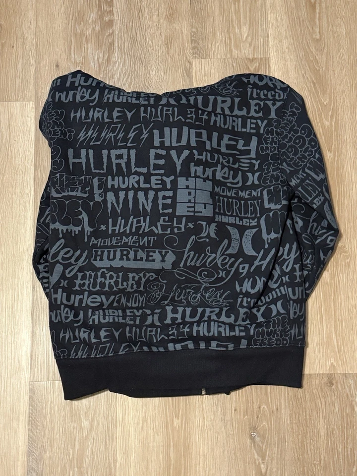 Vtg Y2K Hurley AOP Zip Up Sherpa Lined Skater Youth Hoodie - Image 2 of 4