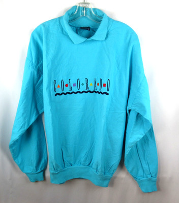 Vtg Y2K WEK the World Pullover COLORADO Size 1 (L/XL) Polo Collar Blue Cotton