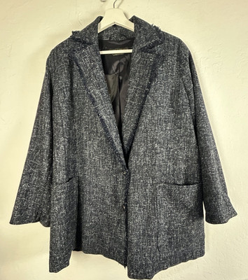 Marina Rinaldi Women's Button Down Blazer Jacket 12 Long Sleeve Wool Blend Gray