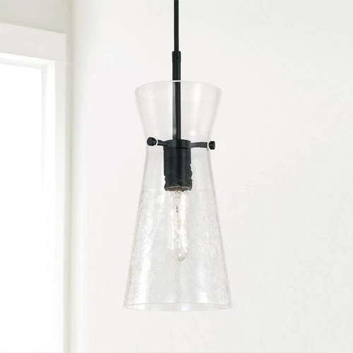 Mila Modern Clear Glass Pendant Light, Matte Black Finish, 1-Light Fixture - Picture 4 of 4