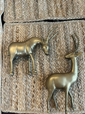 Vintage Brass Set Of Two Animal Figures Statues Patina Pair