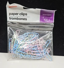 Staples Paper Clips Trombones 100 Standard multicolor - NEW