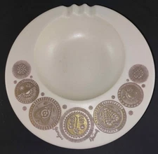 MCM GEORGES BRIARD MIDAS HYALYN CERAMIC EMBOSSED GOLD ASHTRAY SIGNED 6 3/4" DIA