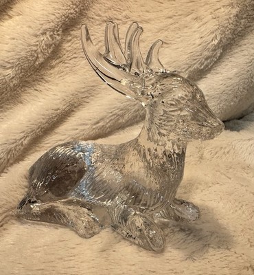 Vintage Crystal Glass Reindeer Resting Laying Elk Deer  Art Figure Wildlife