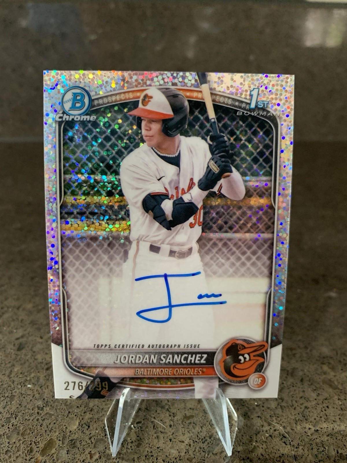 Jordan Sanchez 2025 Bowman Chrome #CPA-JOS Speckle Auto #/299 ORIOLES 1st RC