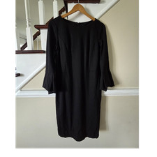 Talbots Sheath Dress Flared Sleeve Knee Length Black Round Neck Size 8