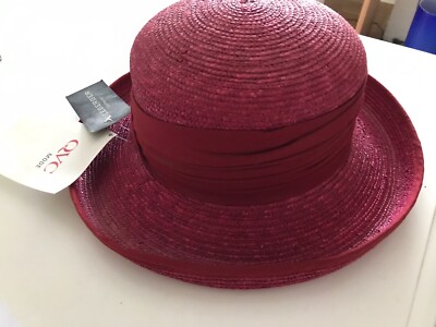 SEEBERGER Hut Strohhut mit Aufschlag Krempe Band Rubin Rot one size von QVC