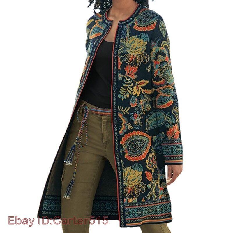 Vintage long coat ヴィンテージロングコート Coat Vintage Printing Long Coat Women's Winter Warm Casual