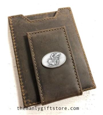 ZEP-PRO Kansas Collegiate Crazy Horse Leather Front Pocket Wallet