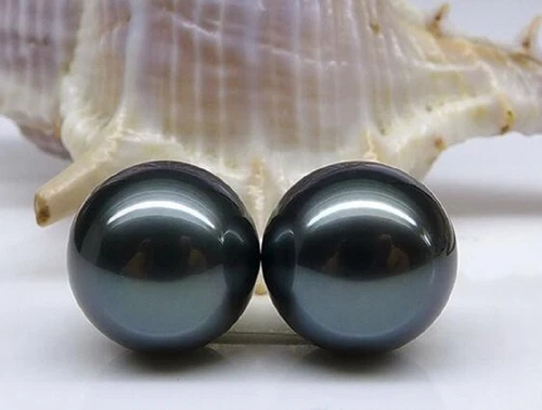 Pair of 11-12mm natural south sea Tahitian black loose pearl undrilled 0218