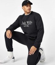 Image of Jack Wills Men's Belvue Graphic Logo Crew Neck Sweatshirt Colour Black Size M