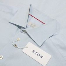 Eton NWD Casual Button Down Shirt Size 16/41 Contemporary Fit In Blue Striped