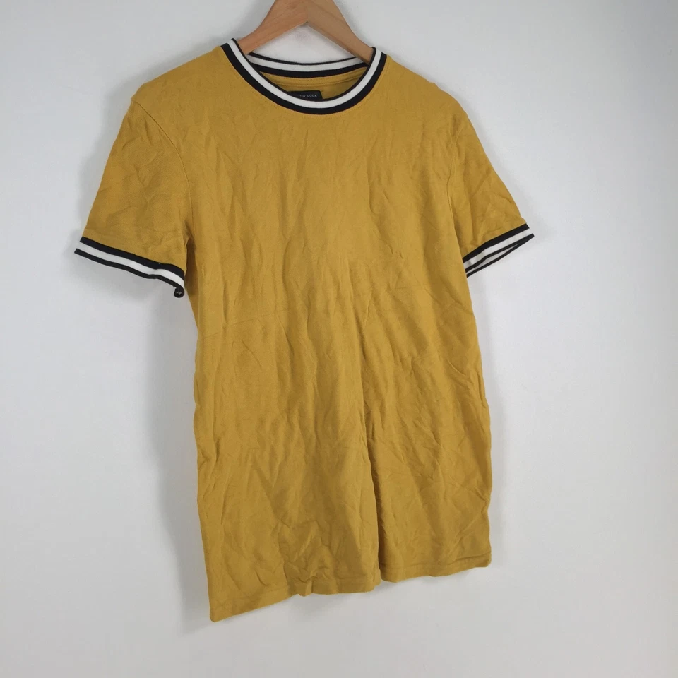 New Look Hombre Camiseta Talla S Amarillo Manga Corta Cuello Redondo Algodón Sólido 033814 Foto 2 de 4