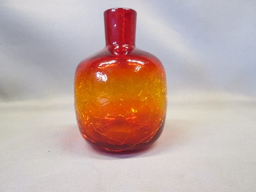 BLENKO AMBERINA CRACKLE Art Glass Bottle Jug VASE Pontail