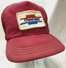 Vntage 80s Chevrolet Trucker Hat One Size Snapback RARE Made USA Patch Red Mesh