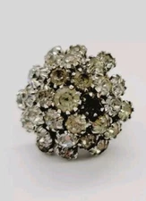 Vintage Emmons Cocktail RING Cluster RHINESTONE Silver Tone Adjustable Sparkling