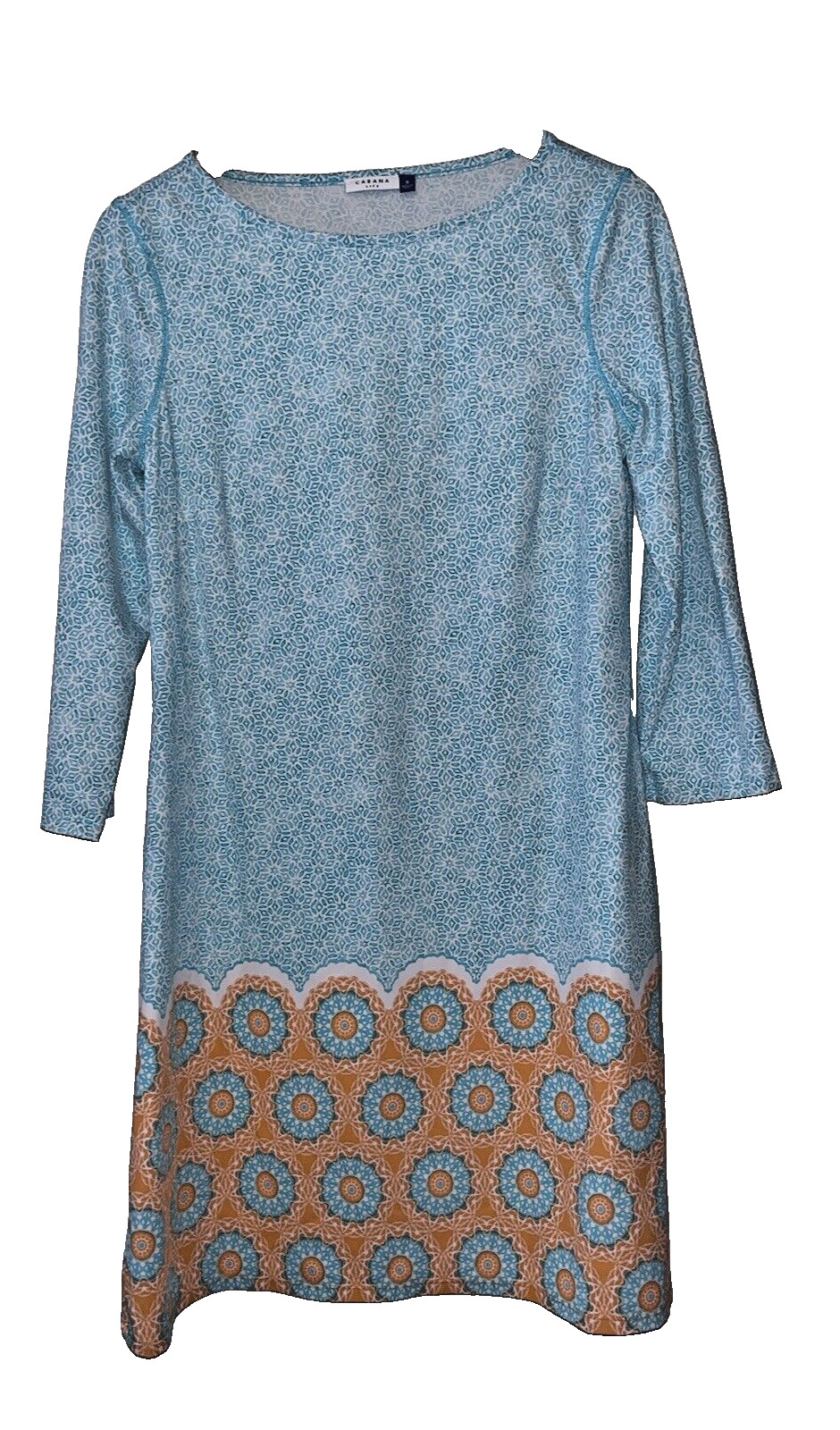 Cabana Life 50+ UV Protection Blue Orange  3/4 Sleeve Shift Dress Size M