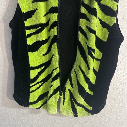 80’s Berek 2 By Takako Sakon Neon Green Black Zebra Chenille Cardigan Size L - Picture 5 of 9