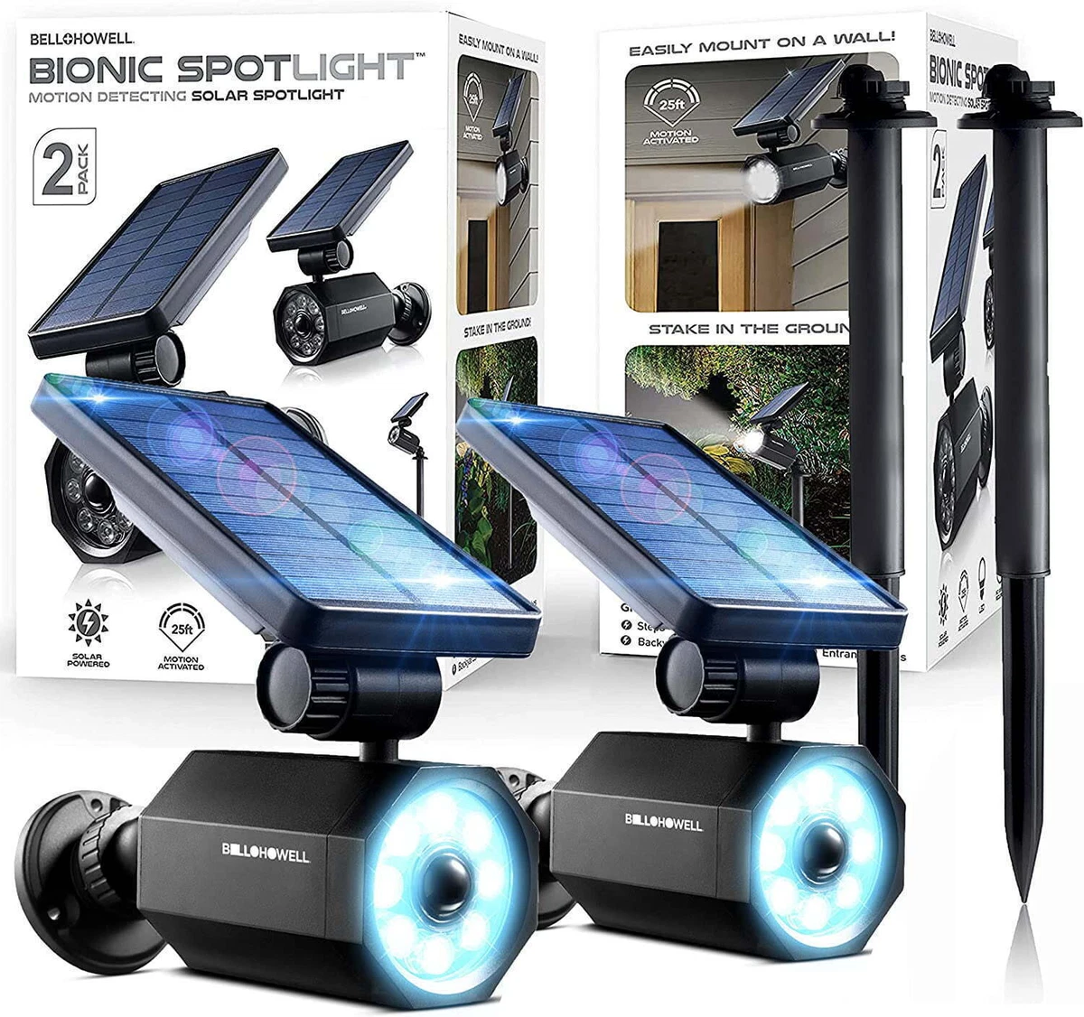 2 Pack Bionic Spotlight Motion Sensor Solar Spotlight Solar