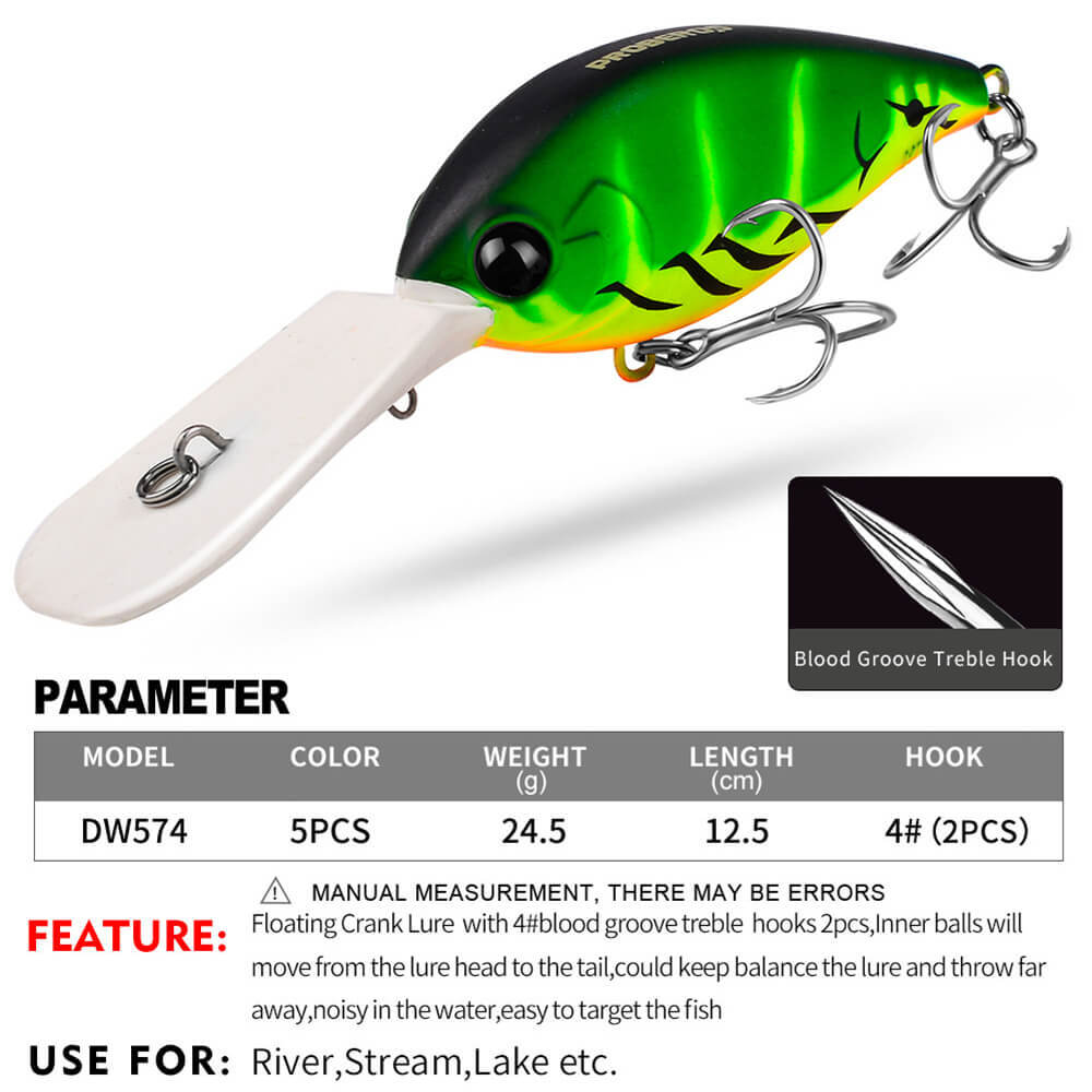 5pcs Minow Fishing Lure 12.5cm 24.5g Noisy Crankbait Topwater Bait