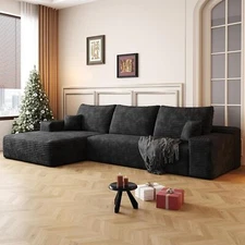 107" L Shaped Corduroy Cloud Couches with Chaise Comfy Sectional Boneless Sofas