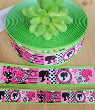7/8  1.5" 1 YD Barbie Grosgrain Ribbon Doll Silhouette Hair Bow Lanyard Craft