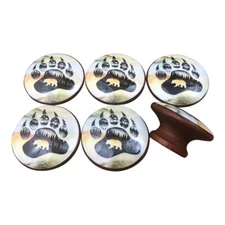 Set of 6 Bear Paw Silhouette Wood Cabinet Knobs S0158